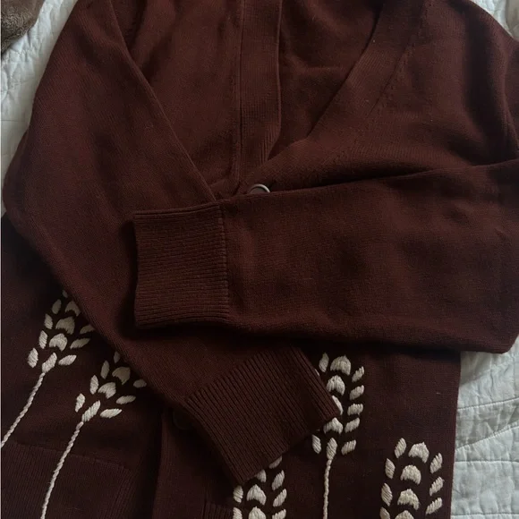 Sandro paris Women's Brown Cardigan with White Pattern - Picture 2 of 2